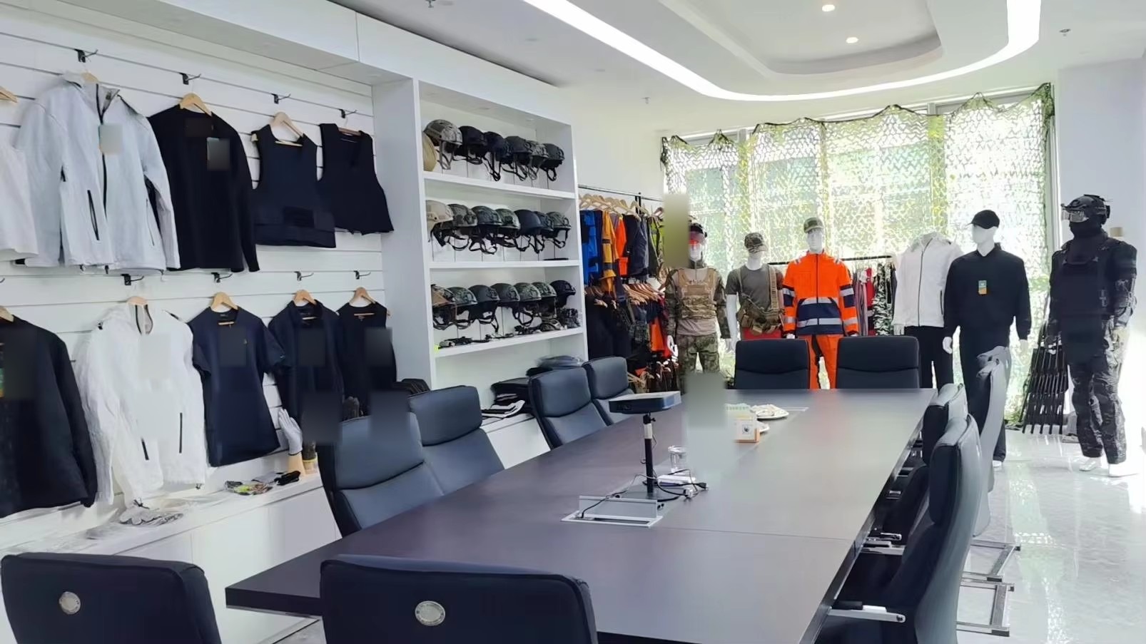 The company showroom with finished garments on display